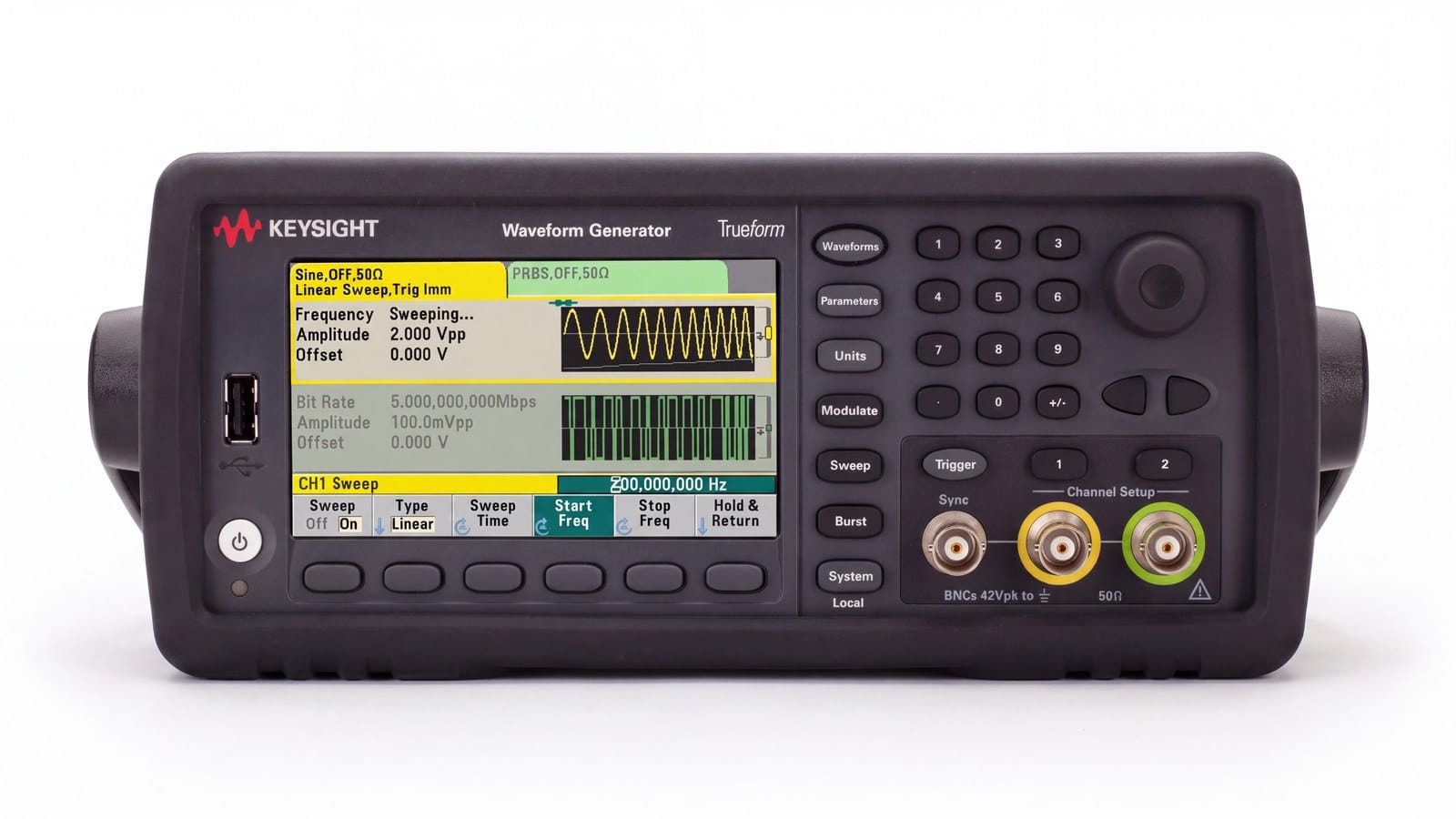 Cụm phím Waveforms Parameters Modulate Sweep Burst trên Keysight 33612A