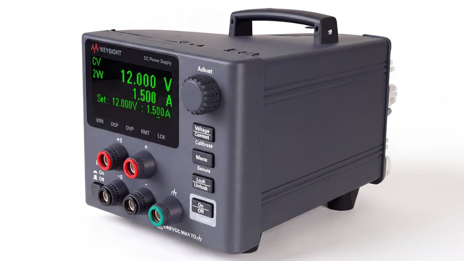 Cụm phím và núm Adjust trên bộ nguồn DC Keysight E36103B 20V 2A