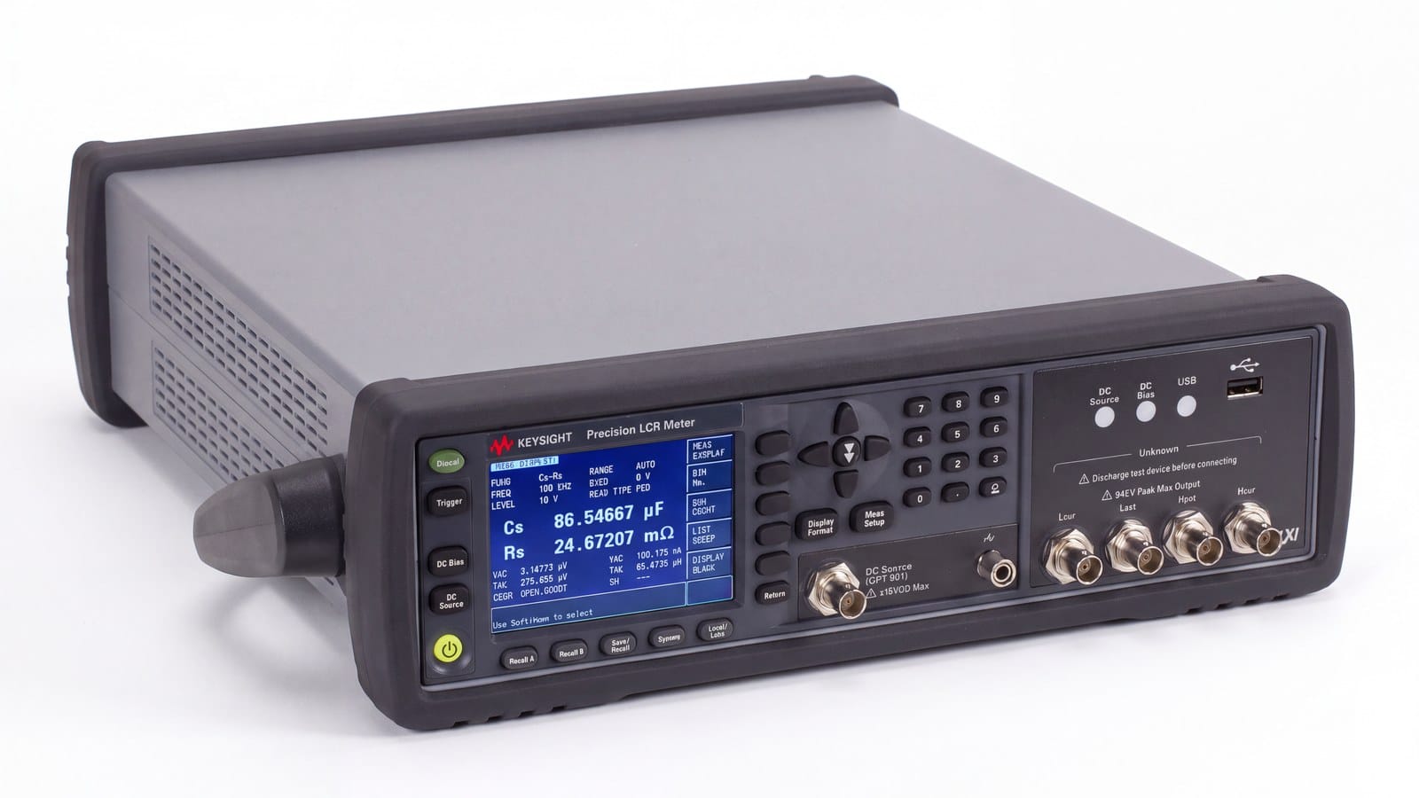 Bốn cọc đấu Hcur Hpot Lpot Lcur trên máy đo LCR Keysight E4980B