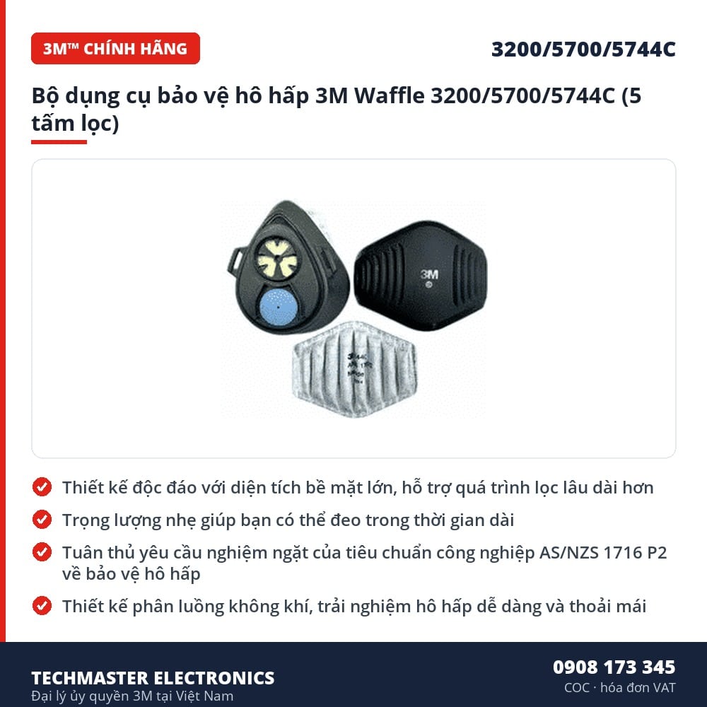 Bộ dụng cụ bảo vệ hô hấp 3M Waffle 3200/5700/5744C (5 tấm lọc) – đặc điểm & thông số chính