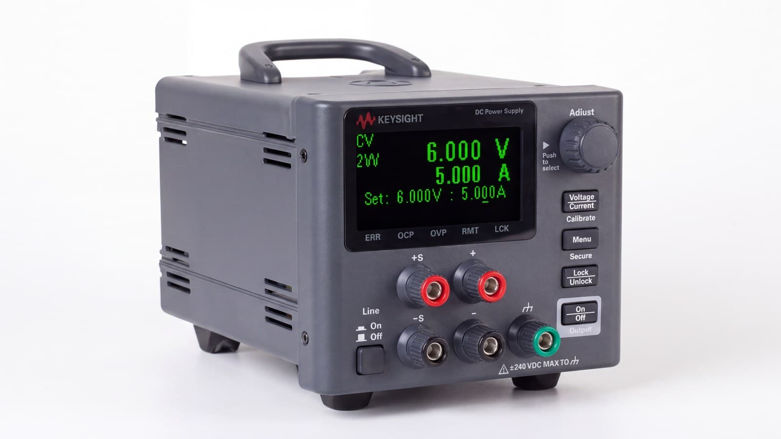 Keysight E36102B — ảnh phối cảnh góc 3/4 studio nền trắng