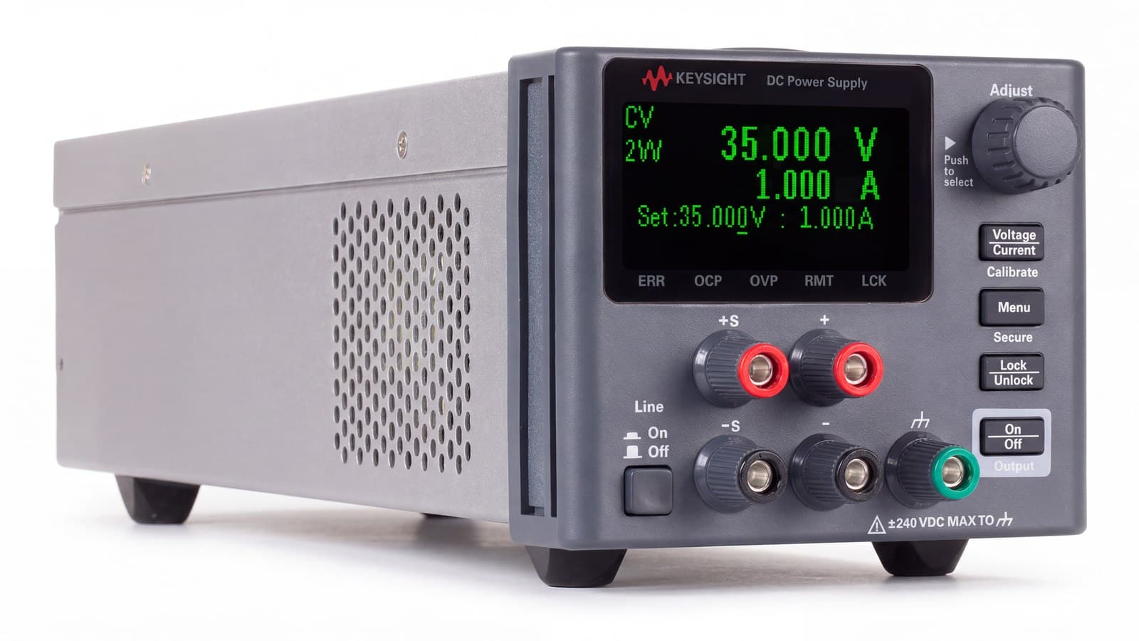 Bộ nguồn DC Keysight E36104B 35V 1A, ảnh phối cảnh studio nền trắng