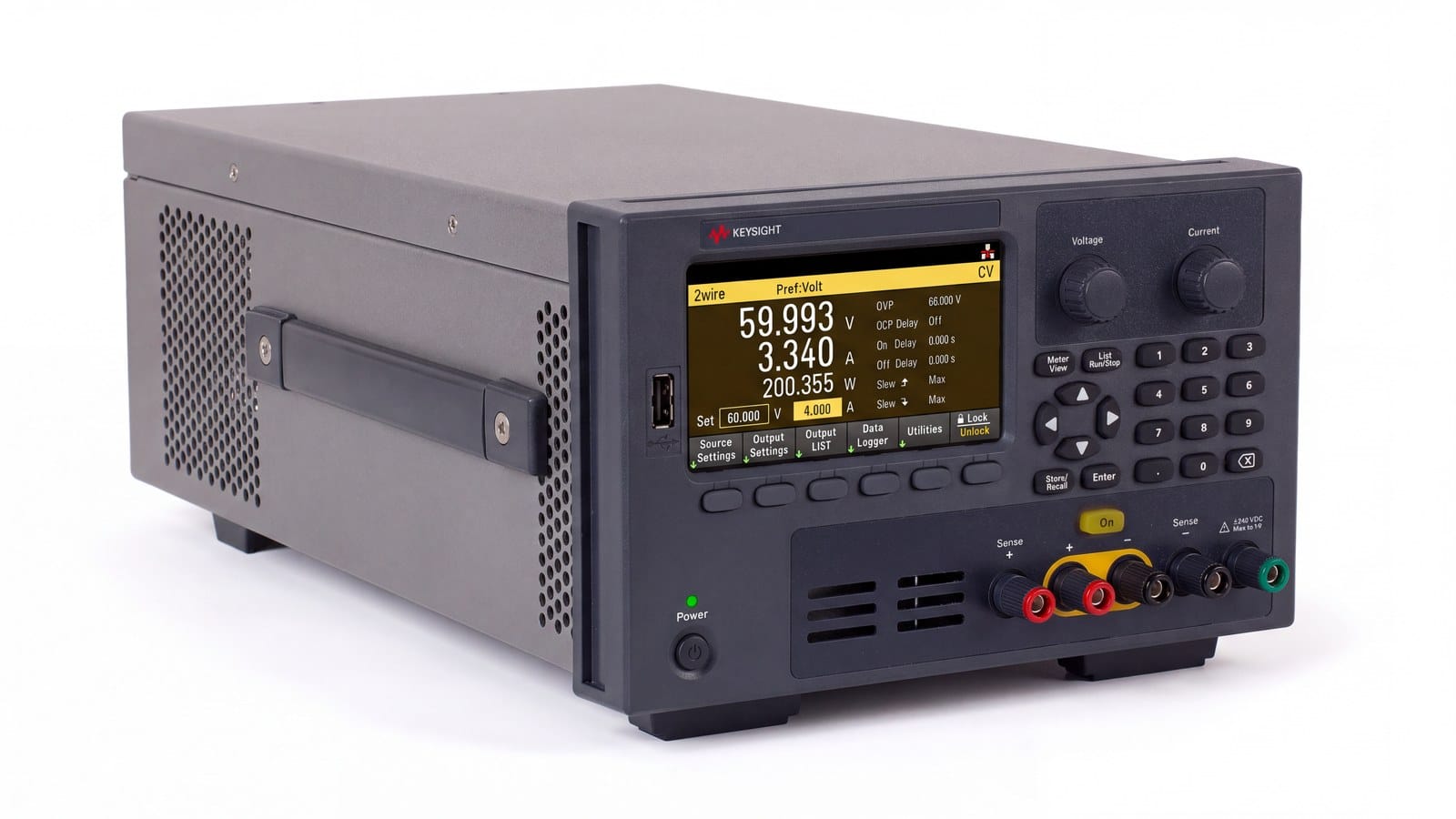 Bộ nguồn DC Keysight E36232A nhìn nghiêng thấy chiều sâu thân máy