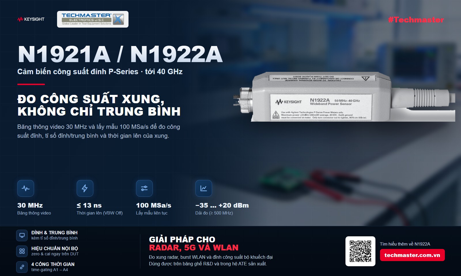 Cảm biến công suất đỉnh Keysight N1921A và N1922A đo công suất xung tới 40 GHz