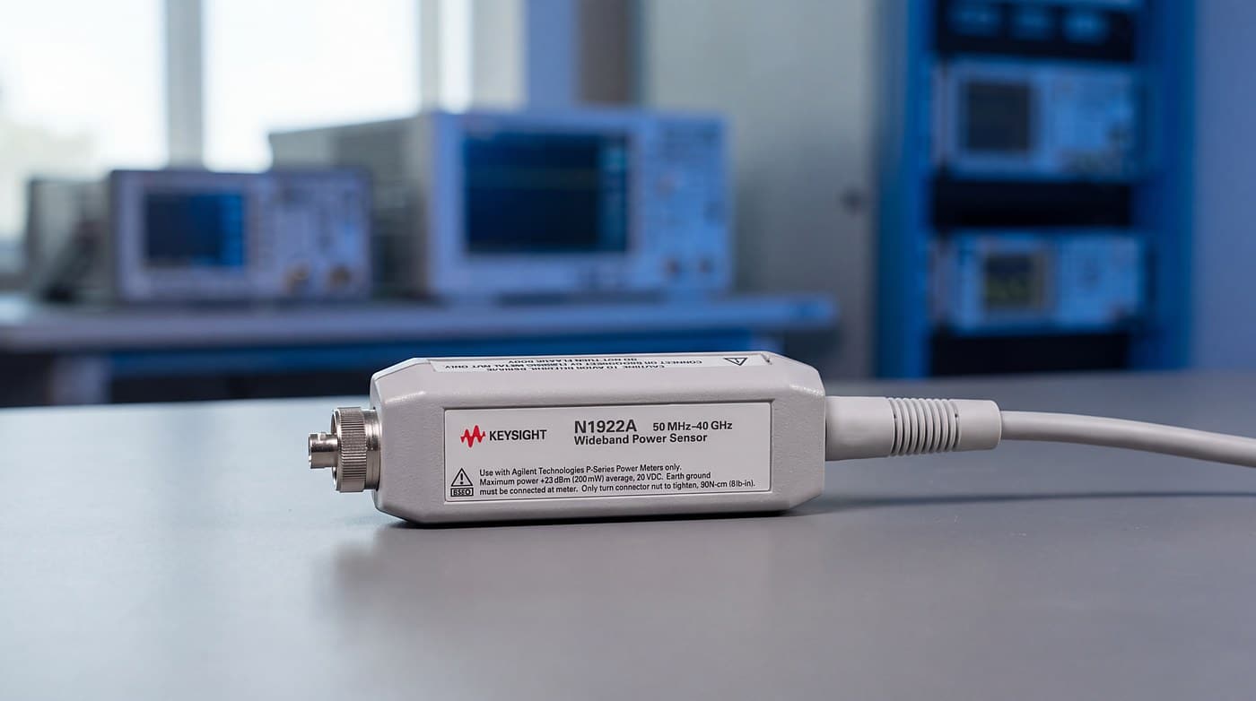 Cảm biến công suất đỉnh Keysight N1922A trên bàn đo RF trong phòng thí nghiệm
