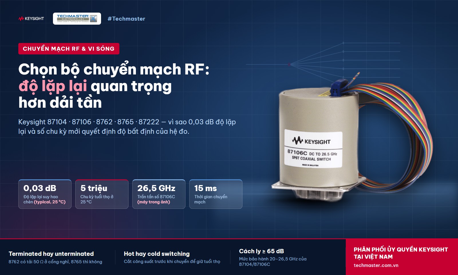 Chọn bộ chuyển mạch RF Keysight 87106C SP6T cho hệ đo kiểm tự động