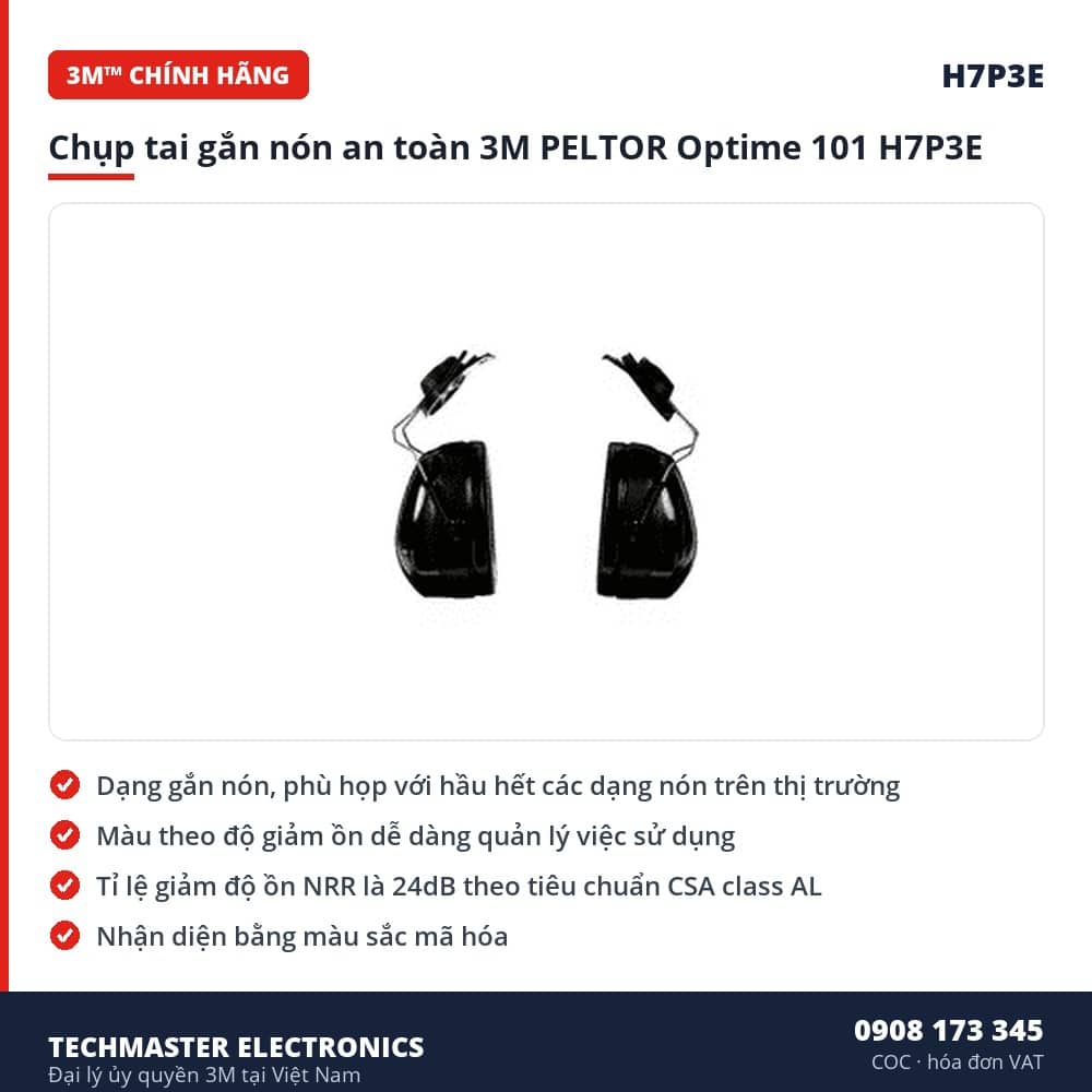 Chụp tai gắn nón an toàn 3M PELTOR Optime 101 H7P3E – đặc điểm & thông số chính