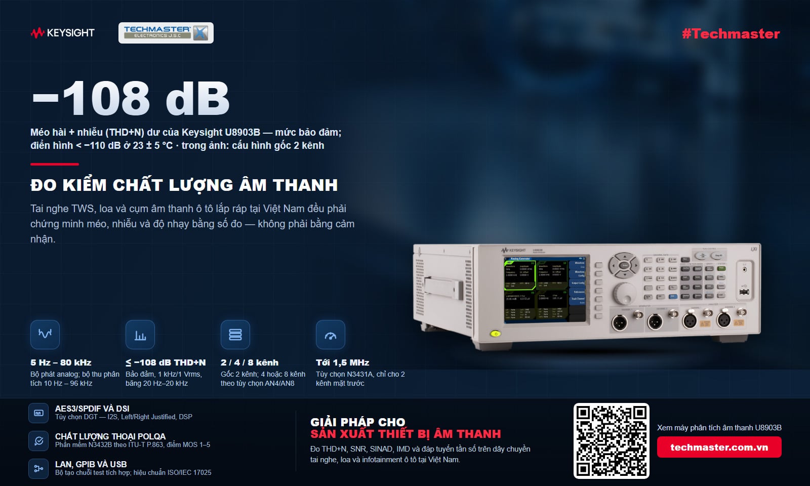 Đo kiểm chất lượng âm thanh với máy phân tích âm thanh Keysight U8903B, cấu hình gốc hai kênh