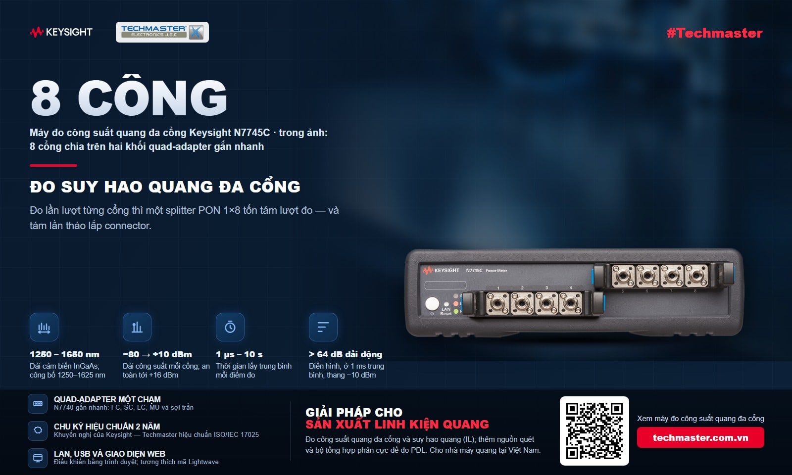 Đo suy hao quang đa cổng với máy đo công suất quang Keysight N7745C 8 cổng
