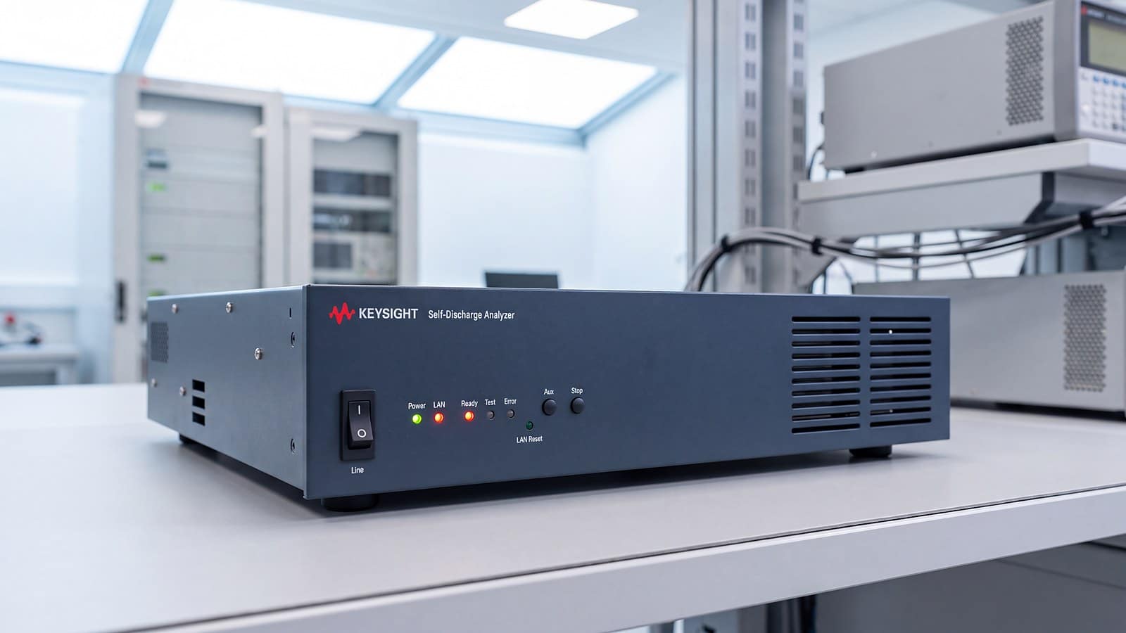 Máy đo tự phóng pin Li-ion Keysight BT2152B đặt trong phòng thí nghiệm kiểm tra cell