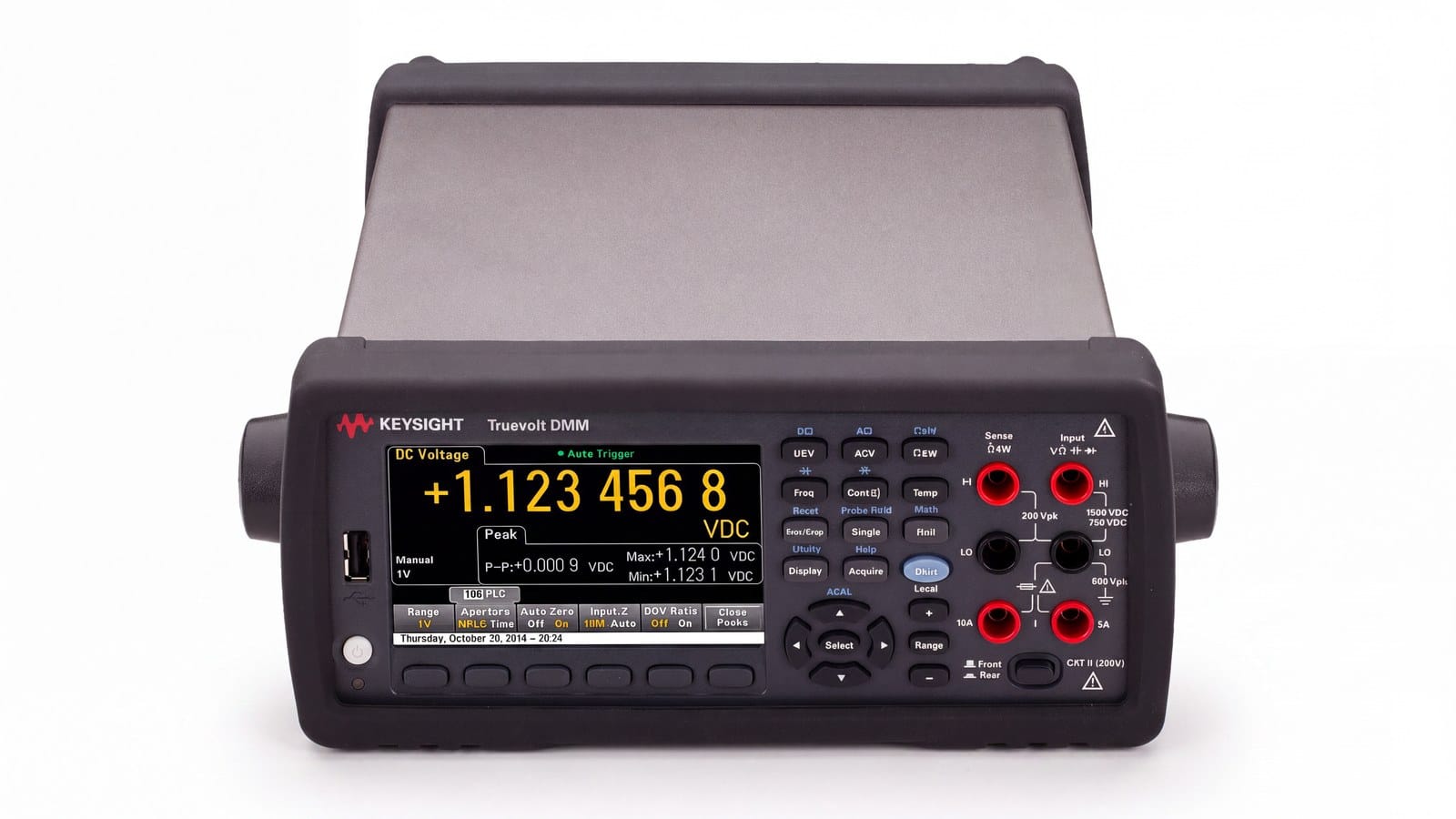 Mặt trước đồng hồ vạn năng Keysight 34470A với cụm cọc đấu đo
