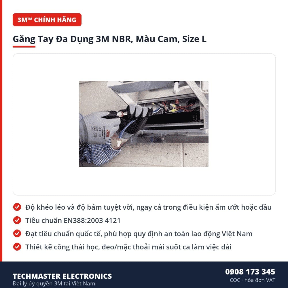 Găng Tay Đa Dụng 3M NBR, Màu Cam, Size L – đặc điểm & thông số chính