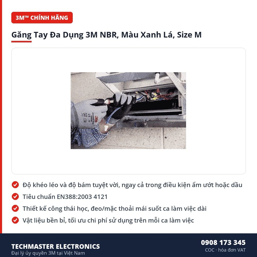 Găng Tay Đa Dụng 3M NBR, Màu Xanh Lá, Size M – đặc điểm & thông số chính