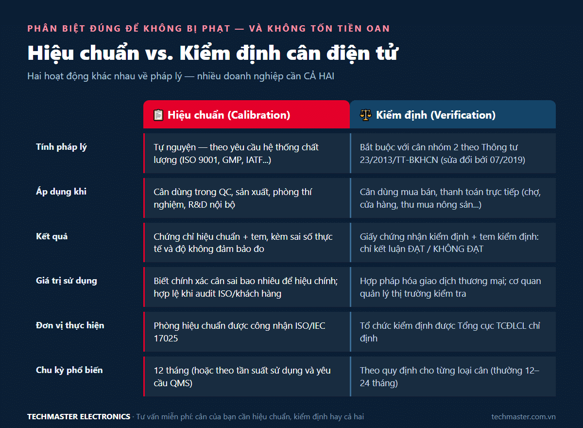 So sánh hiệu chuẩn và kiểm định cân điện tử