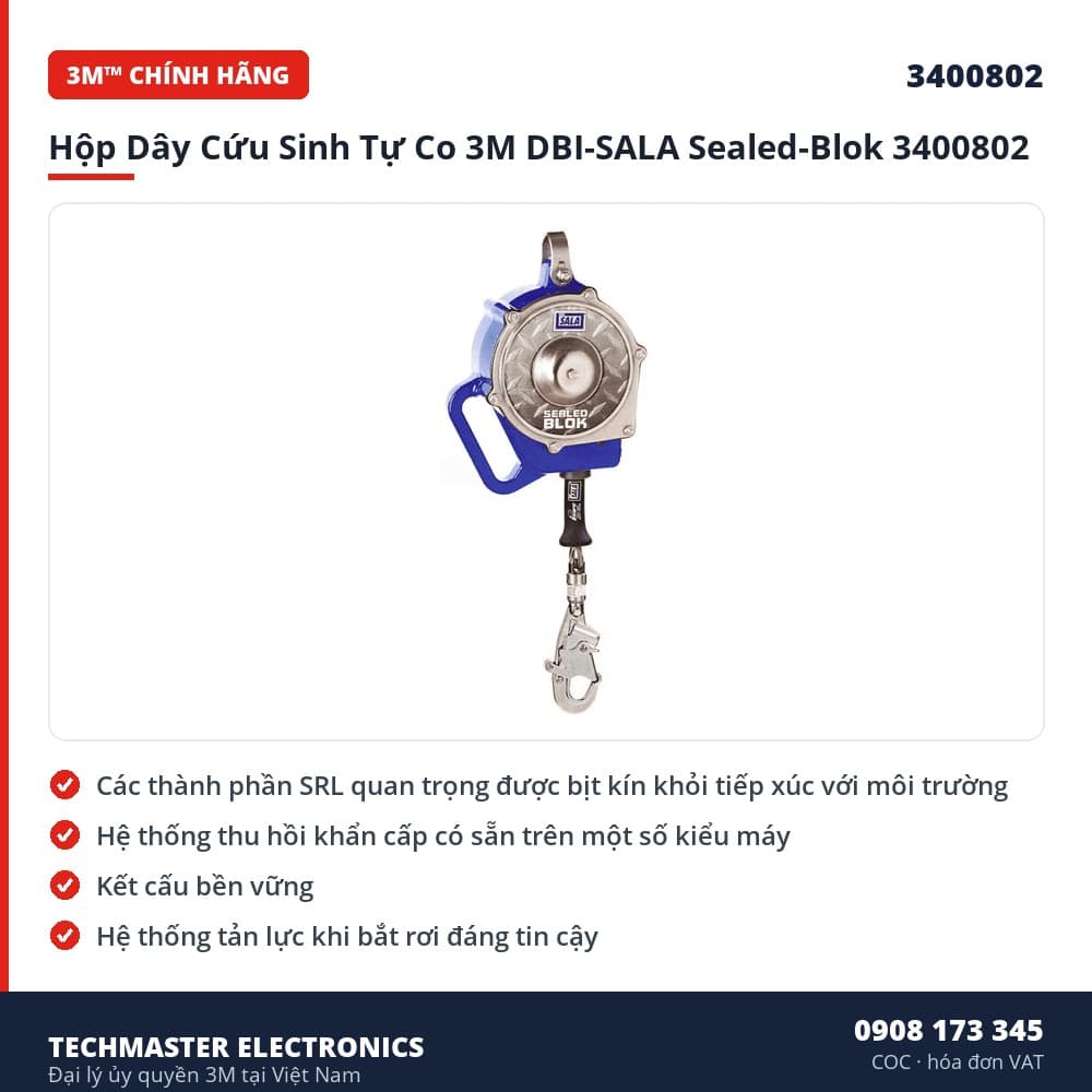 Hộp Dây Cứu Sinh Tự Co 3M DBI-SALA Sealed-Blok 3400802 – đặc điểm & thông số chính