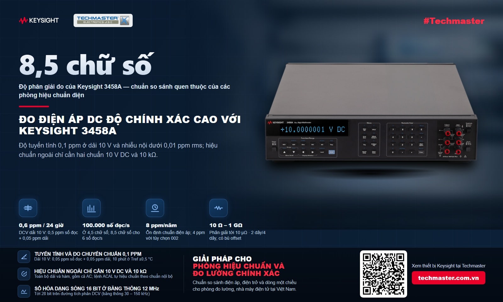 Đo điện áp DC độ chính xác cao với đồng hồ vạn năng 8,5 chữ số Keysight 3458A