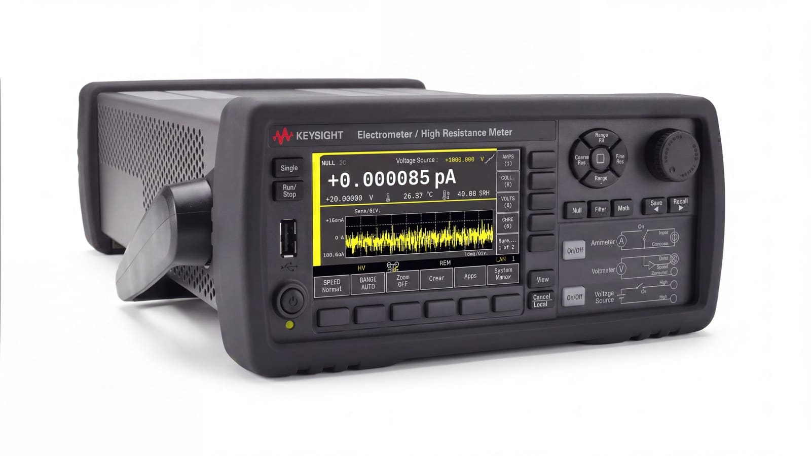 Keysight B2985C — máy đo điện trở cao Keysight chụp góc 3/4 trên nền trắng studio