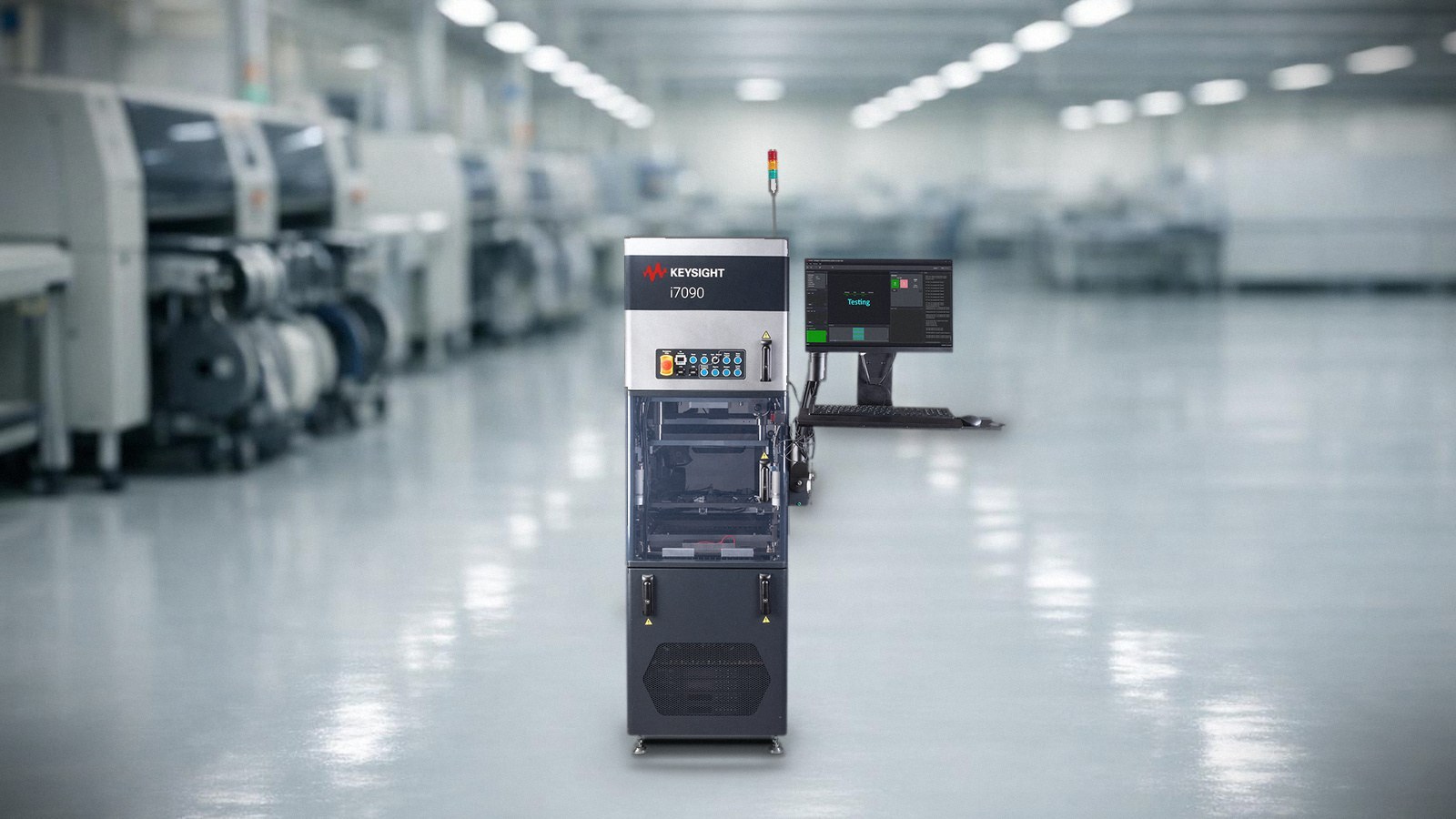 Hệ thống Keysight i7090 đặt trong dây chuyền lắp ráp SMT nhà máy điện tử