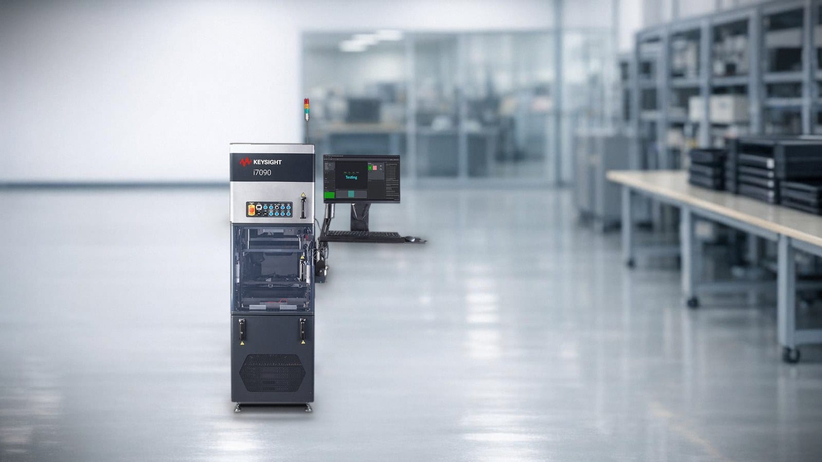 Hệ thống kiểm tra bo mạch song song Keysight i7090 trong phòng test QA