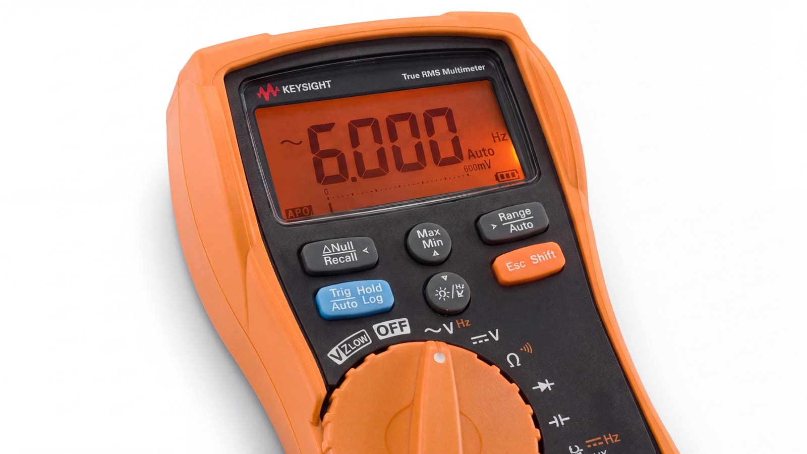 Keysight U1231A — đồng hồ vạn năng cầm tay Keysight chụp góc 3/4, thấy rõ núm xoay và vị trí ZLOW