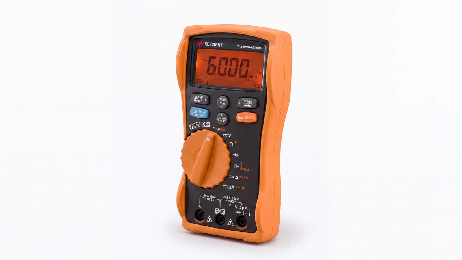 Đồng hồ vạn năng cầm tay Keysight U1232A nhìn phối cảnh, thấy rõ vỏ bọc cao su và các phím chức năng