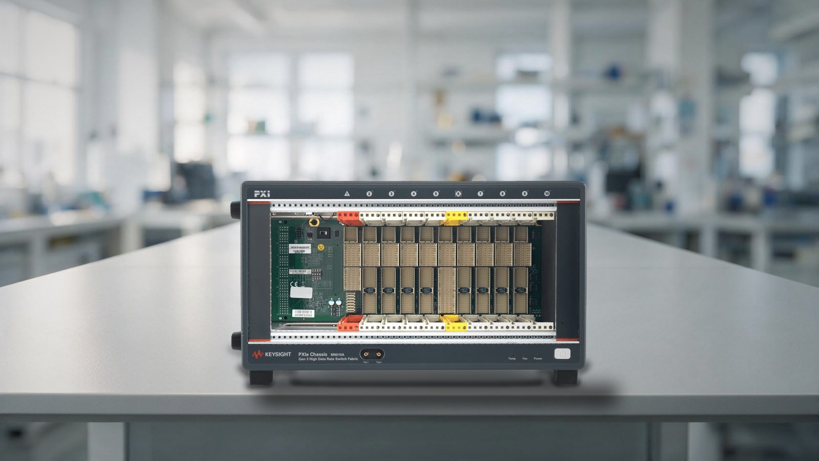 Khung máy PXIe Keysight M9010A 10 khe dạng để bàn với 8 khe hybrid trên bàn thí nghiệm điện tử