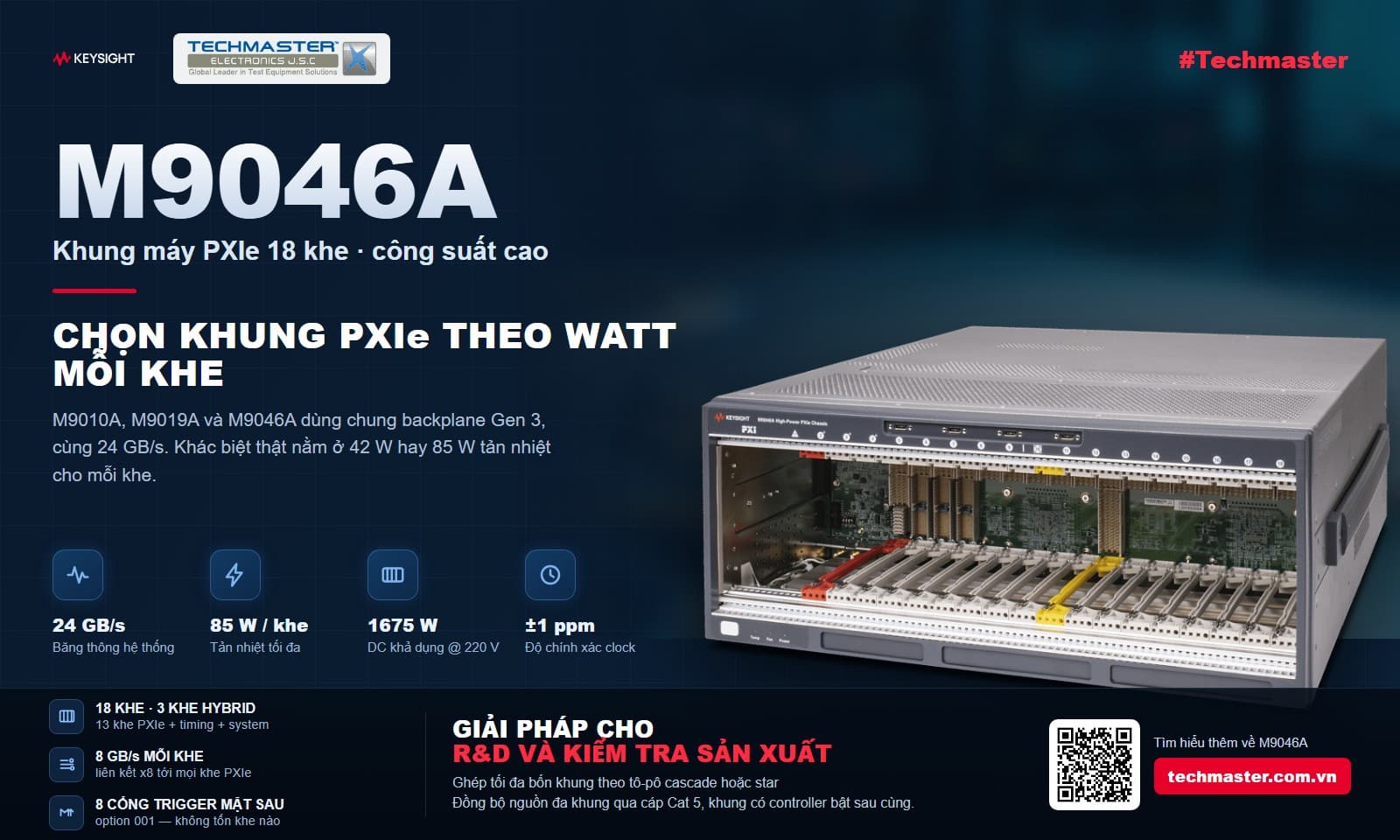 Khung máy PXIe Keysight M9046A 18 khe công suất cao, tản nhiệt 85 W mỗi khe cho hệ đo mô-đun