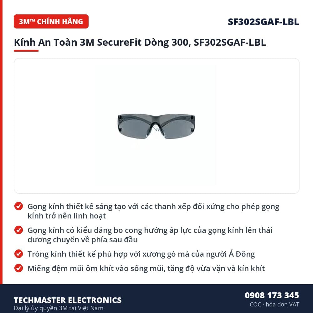 Kính An Toàn 3M SecureFit Dòng 300, SF302SGAF-LBL – đặc điểm & thông số chính