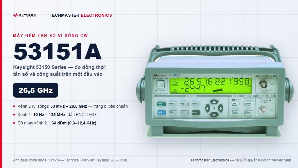 Máy đếm tần số vi sóng CW Keysight 53151A — kênh 2 đo 50 MHz đến 26,5 GHz, đo đồng thời tần số và công suất