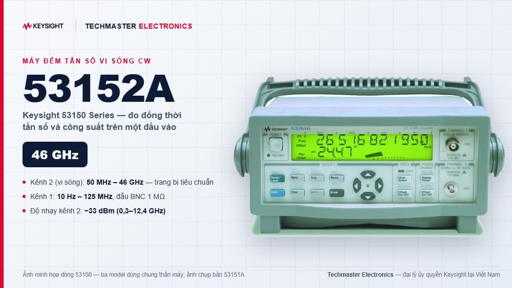 Máy đếm tần số vi sóng CW Keysight 53152A — kênh 2 đo 50 MHz đến 46 GHz, đo đồng thời tần số và công suất