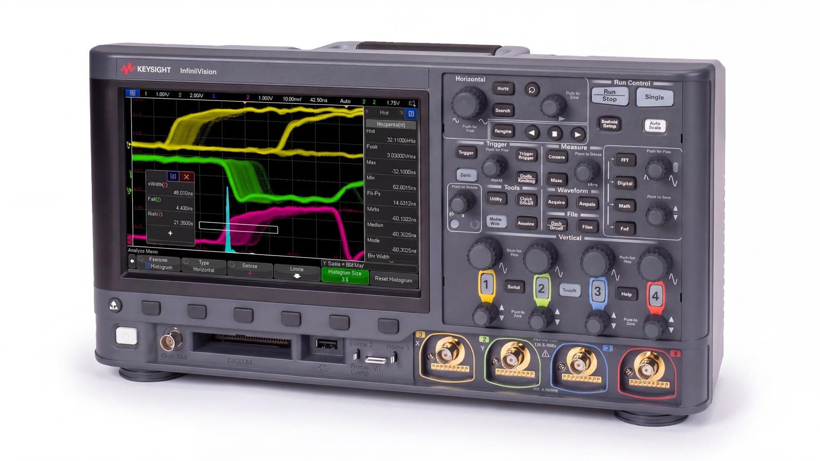 Mặt trước máy hiện sóng Keysight DSOX3024G với 4 ngõ vào BNC