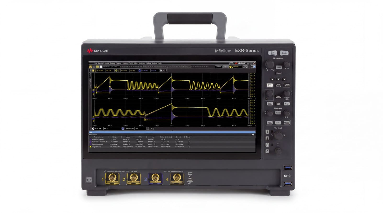 Mặt trước máy hiện sóng Keysight EXR254A với bốn kênh tương tự và các khối phím trigger