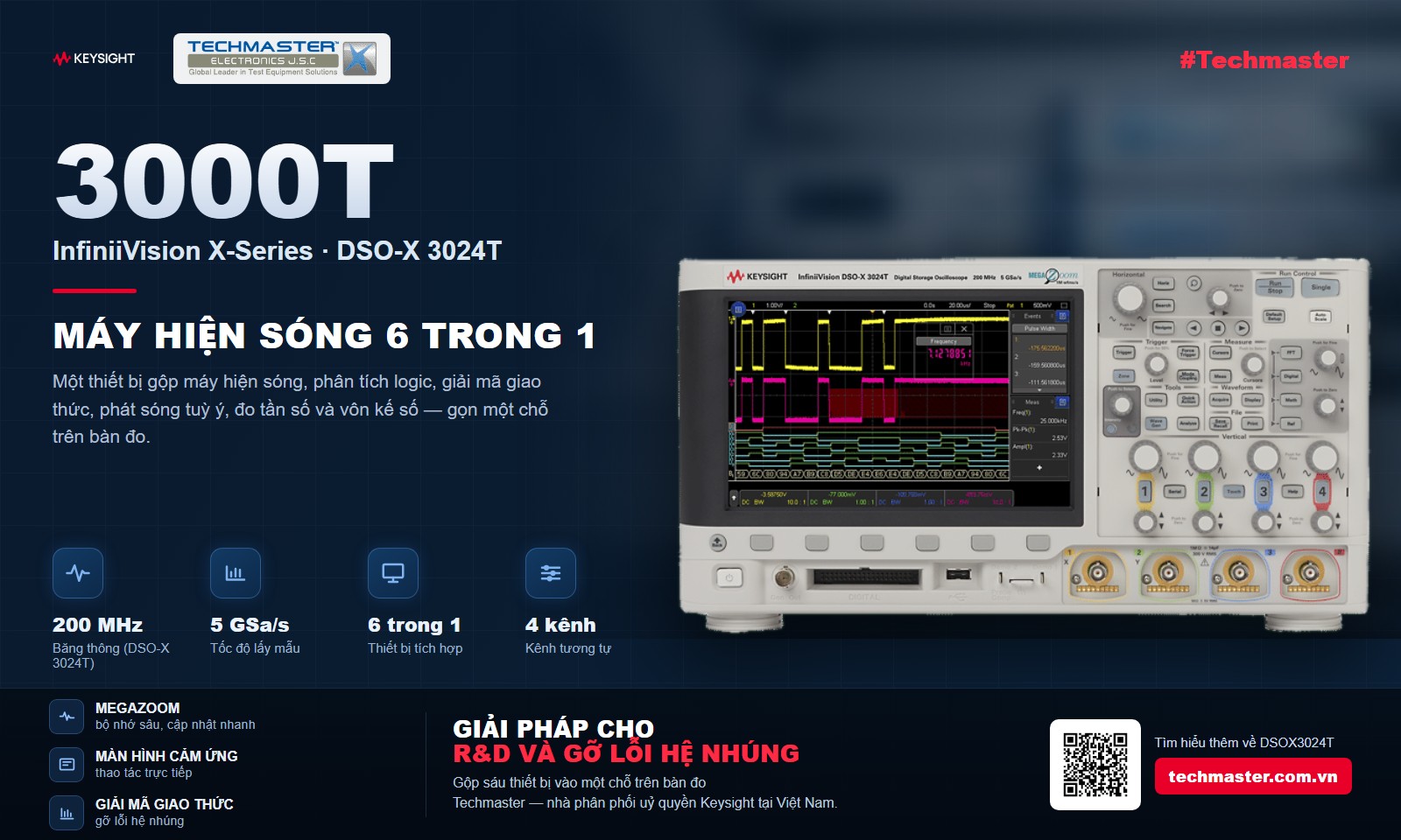Máy hiện sóng Keysight InfiniiVision DSO-X 3024T 200 MHz 5 GSa/s tích hợp 6 trong 1
