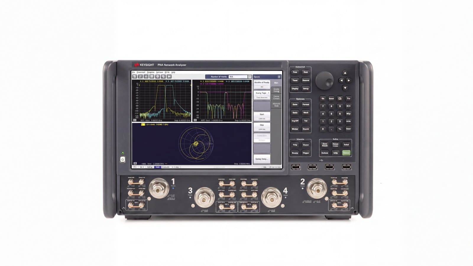 Mặt trước máy phân tích mạng Keysight N5227B bốn cổng dùng lấy mô hình kênh SerDes