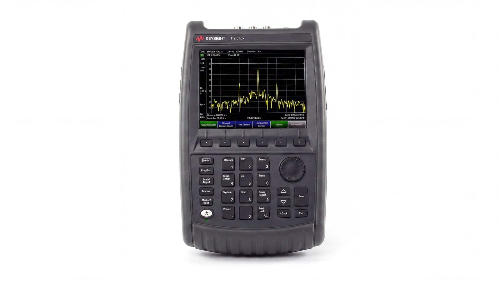 Mặt trước máy phân tích phổ cầm tay Keysight N9935A FieldFox với màn hình hiển thị phổ tín hiệu