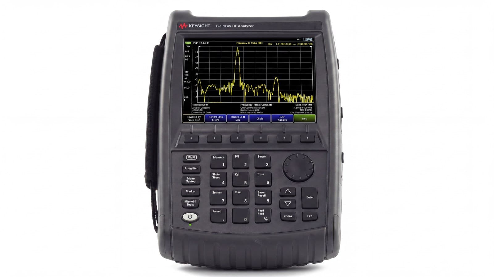 Mặt trước Keysight N9912A FieldFox với màn hình 6,5 inch hiển thị phổ tín hiệu RF