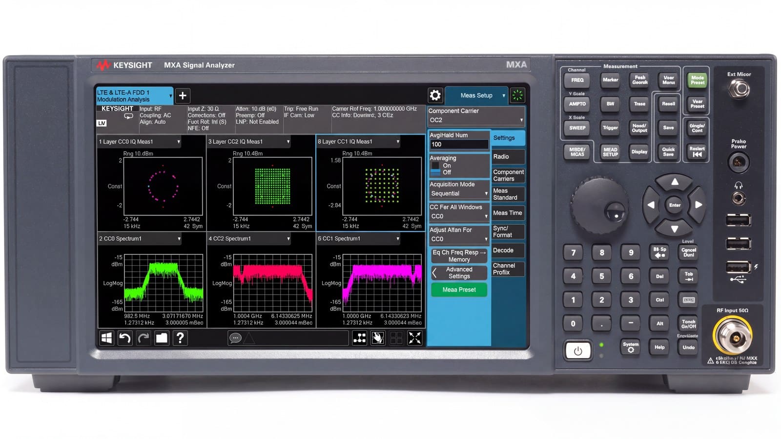Mặt trước máy phân tích tín hiệu Keysight N9020B MXA với màn hình hiển thị phổ tín hiệu