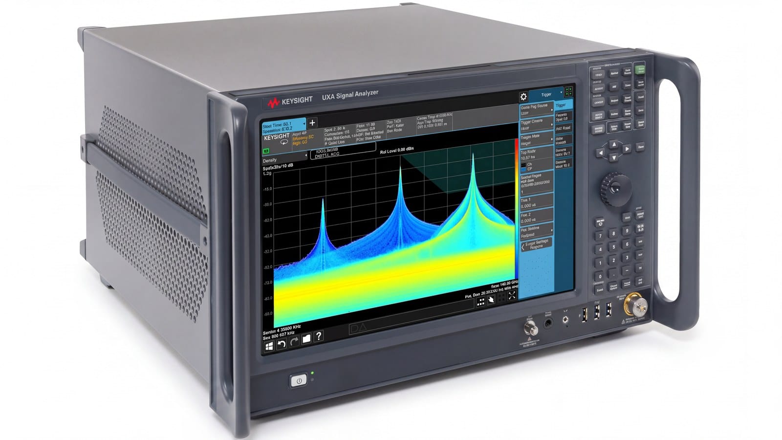Máy phân tích tín hiệu UXA Keysight N9040B nhìn từ góc nghiêng với tay xách bên hông