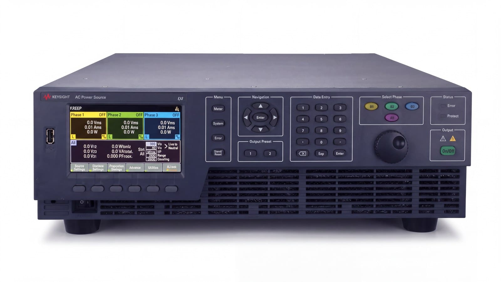 Mặt trước nguồn AC lập trình Keysight AC6903L với màn hình đo ba pha