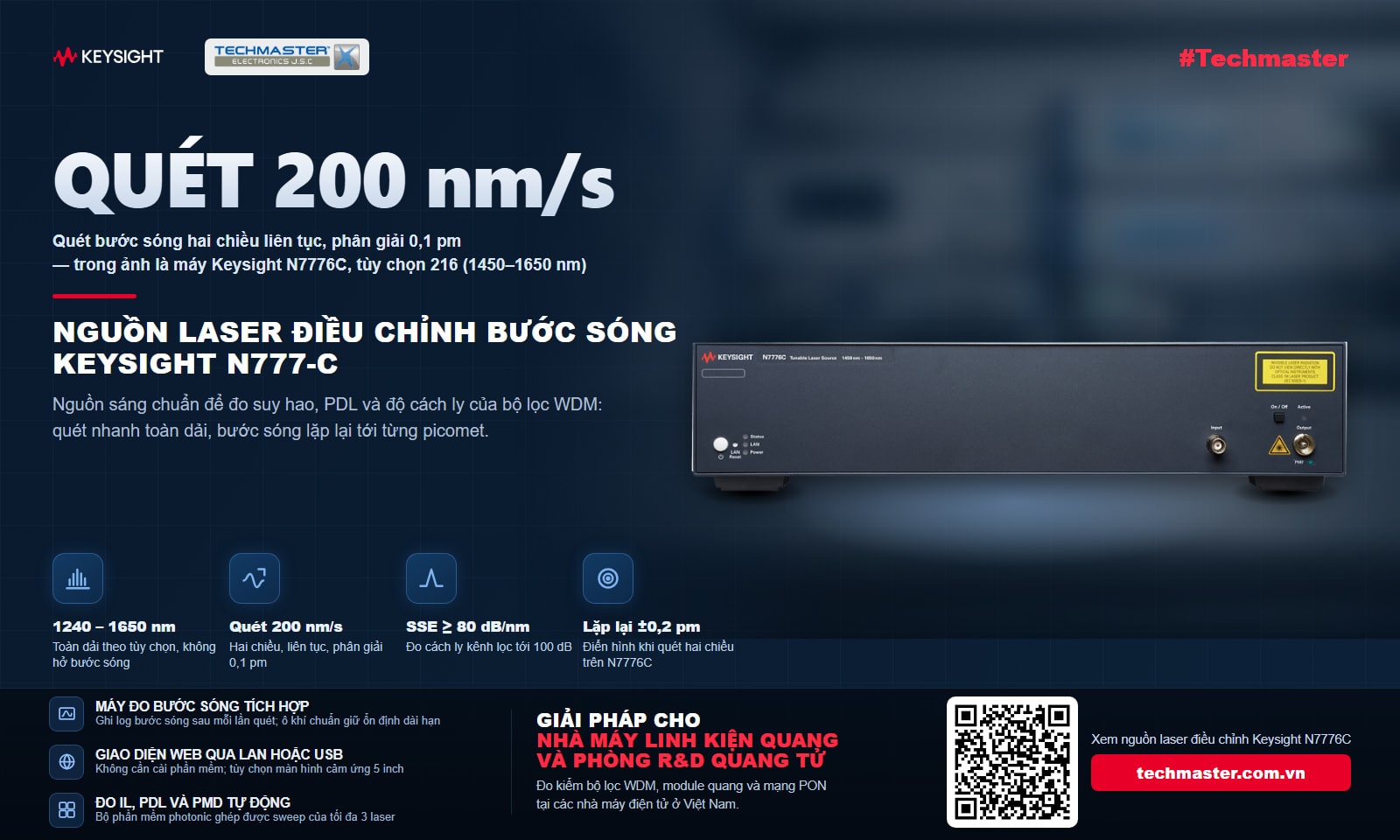Nguồn laser điều chỉnh bước sóng Keysight N7776C dùng cho đo kiểm linh kiện quang