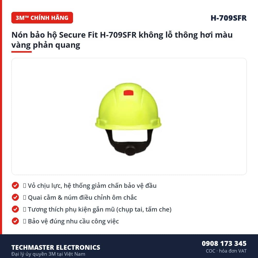 Nón bảo hộ Secure Fit H-709SFR không lỗ thông hơi màu vàng phản quang – đặc điểm & thông số chính