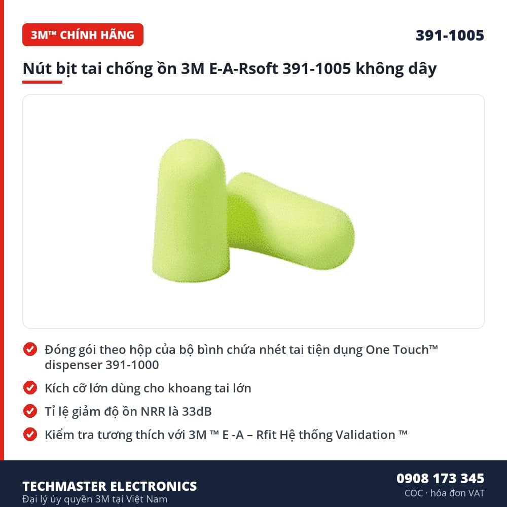 Nút bịt tai chống ồn 3M E-A-Rsoft 391-1005 không dây – đặc điểm & thông số chính