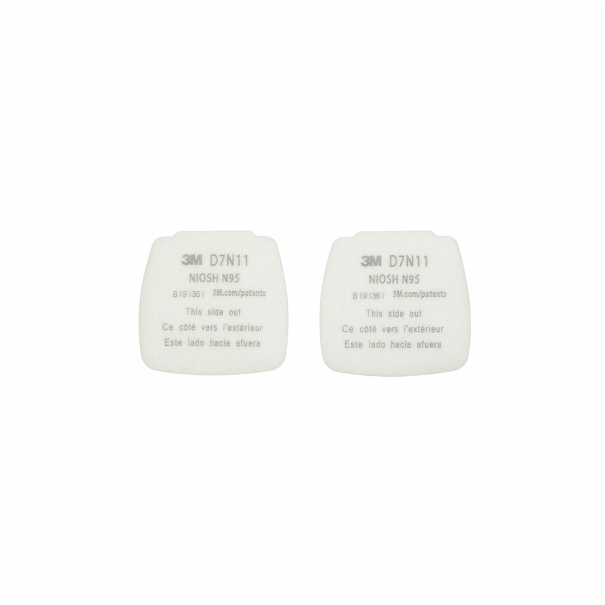 Cặp tấm lọc bụi 3M Secure Click D7N11 màu trắng in NIOSH N95, dạng tấm phẳng không có khớp nối nên cần vòng giữ D701