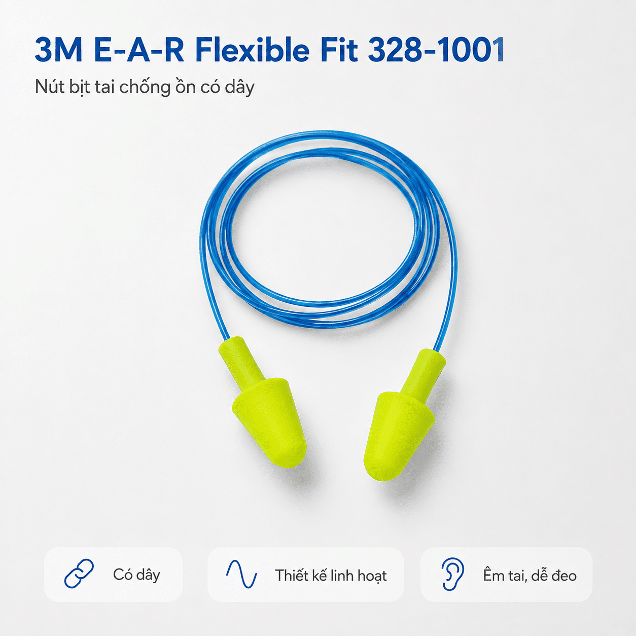 Nút Tai 3M E-A-R Flexible Fit 328-1001 Có Dây: Push-To-Fit Tiện Lợi - Không Cần Lăn Foam