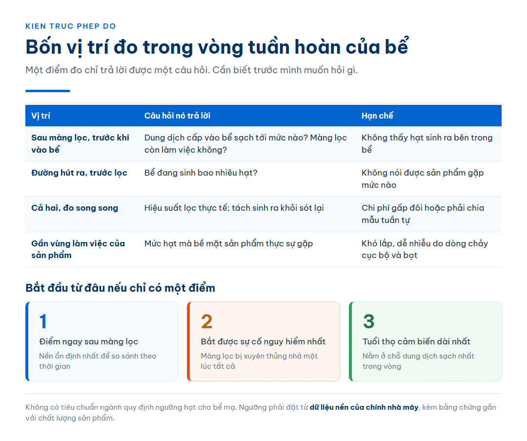 Bốn vị trí đo hạt trong vòng tuần hoàn của bể mạ