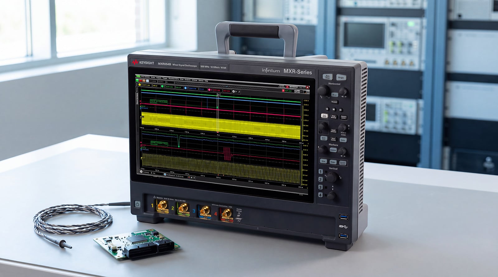 Bàn đo lớp vật lý 10BASE-T1S với máy hiện sóng Keysight MXR054B, ECU ô tô và dây xoắn một đôi