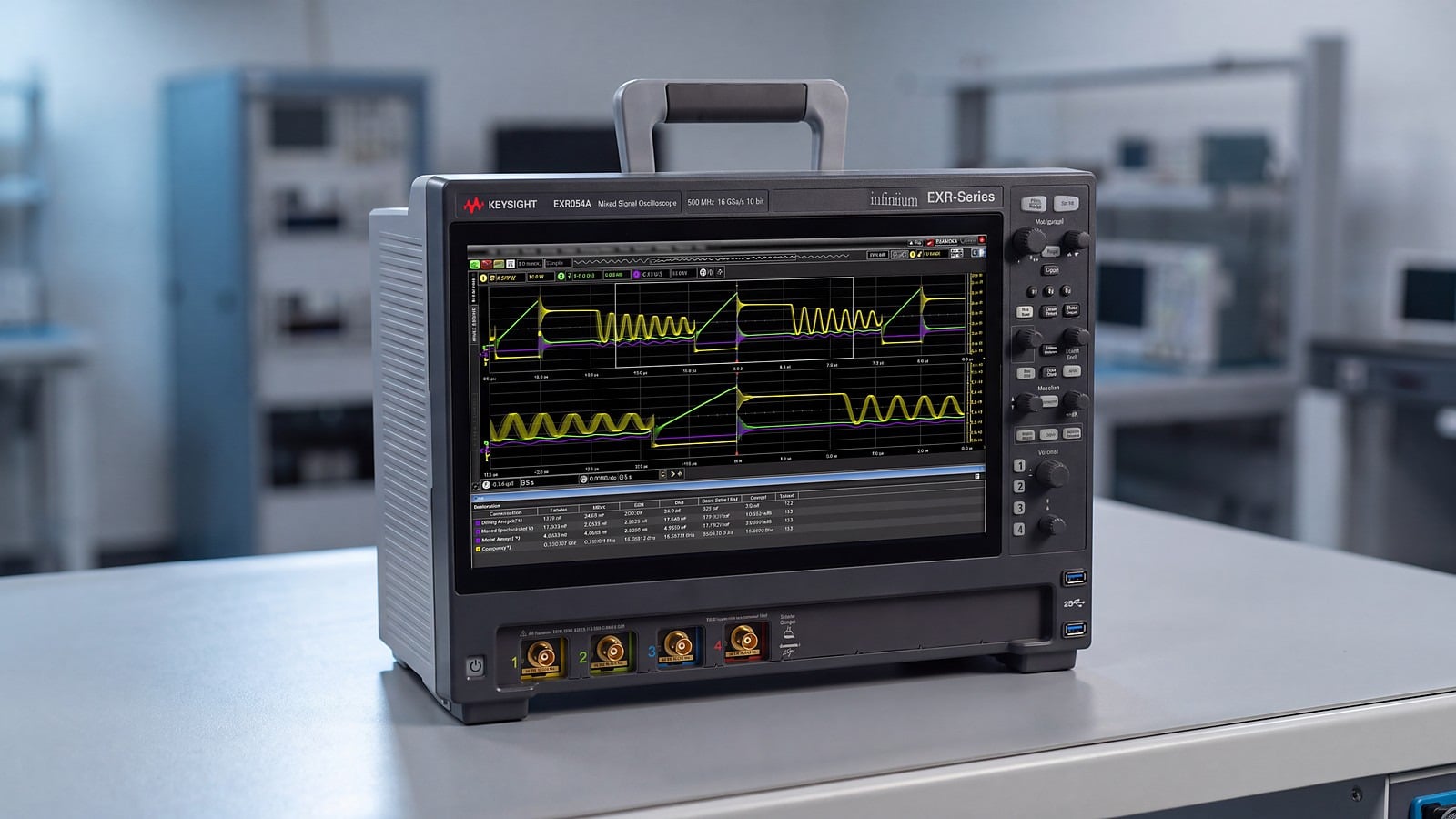 Máy hiện sóng Keysight EXR054A trên băng ghế đo 10BASE-T1L trong phòng thí nghiệm