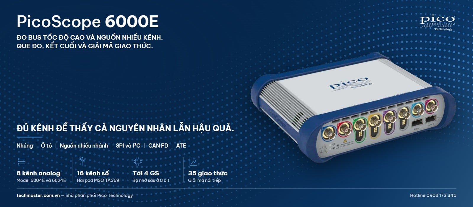 Máy hiện sóng 8 kênh PicoScope 6000E dùng để đo bus tốc độ cao và đo nguồn nhiều kênh