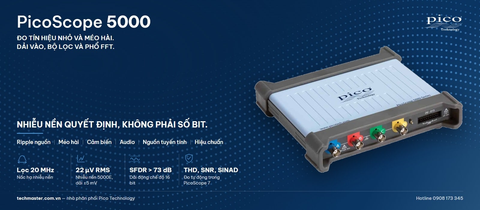 Đo tín hiệu nhỏ và méo hài bằng máy hiện sóng 16 bit PicoScope 5000: chọn dải vào và giới hạn băng thông 20 MHz