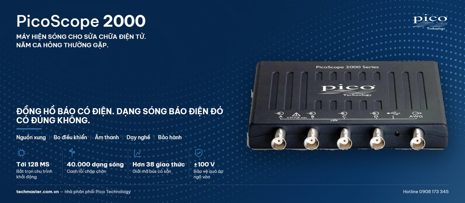 Máy hiện sóng cho sửa chữa điện tử PicoScope 2000 dùng trên bàn sửa chữa và trong lớp dạy nghề điện tử
